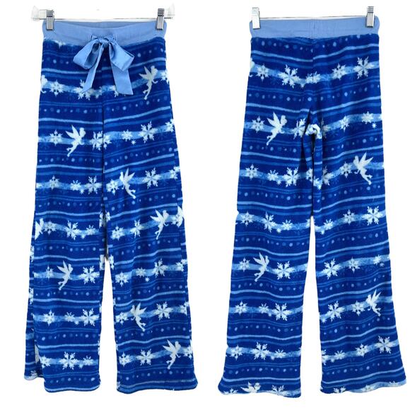 Disney SMALL Women's Blue Winter Tinkerbell Snowflake Flannel Pajama Pants - Picture 1 of 6